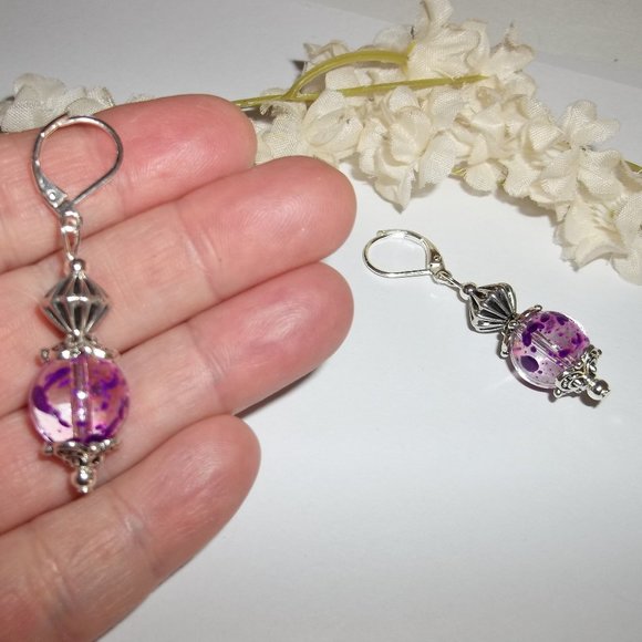 Clear & Purple Glass Beaded Earrings NWT Set Dangle Drop Fashion Accessory 5296 - Picture 6 of 8